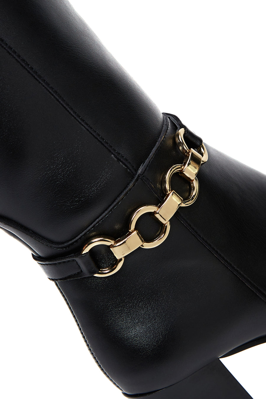 Women's Black Zippered Buckle Heeled Boots