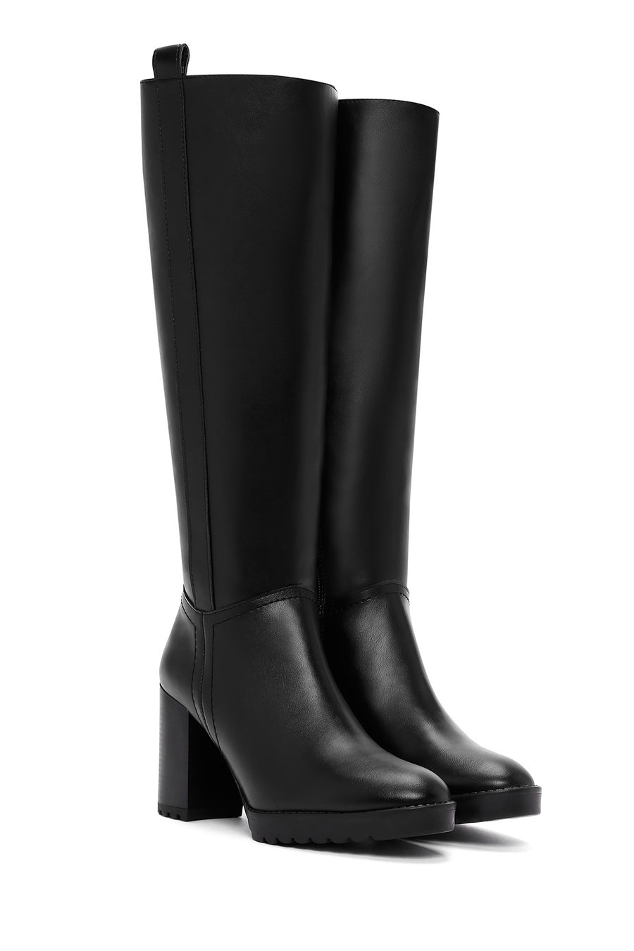 Women's Black Thick Heeled Zippered Boots