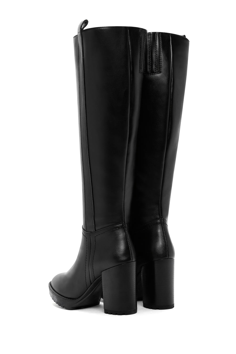 Women's Black Thick Heeled Zippered Boots