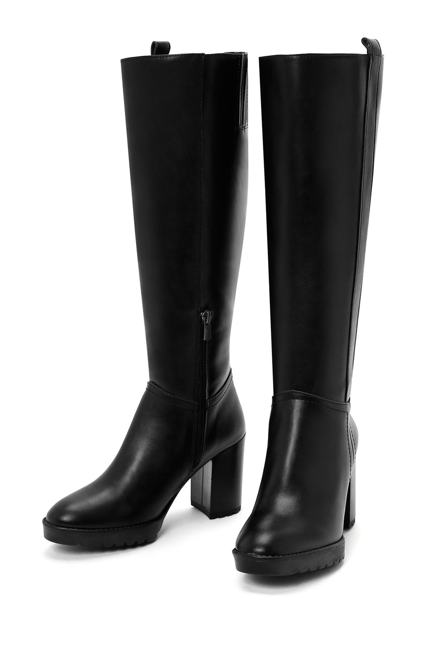 Women's Black Thick Heeled Zippered Boots