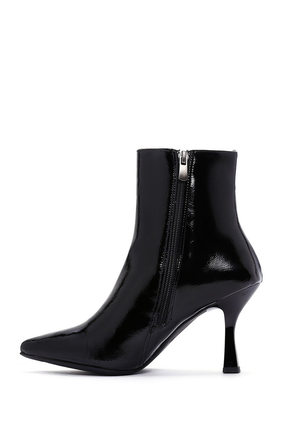 Women's Black Patent Leather Thin Heeled Boots