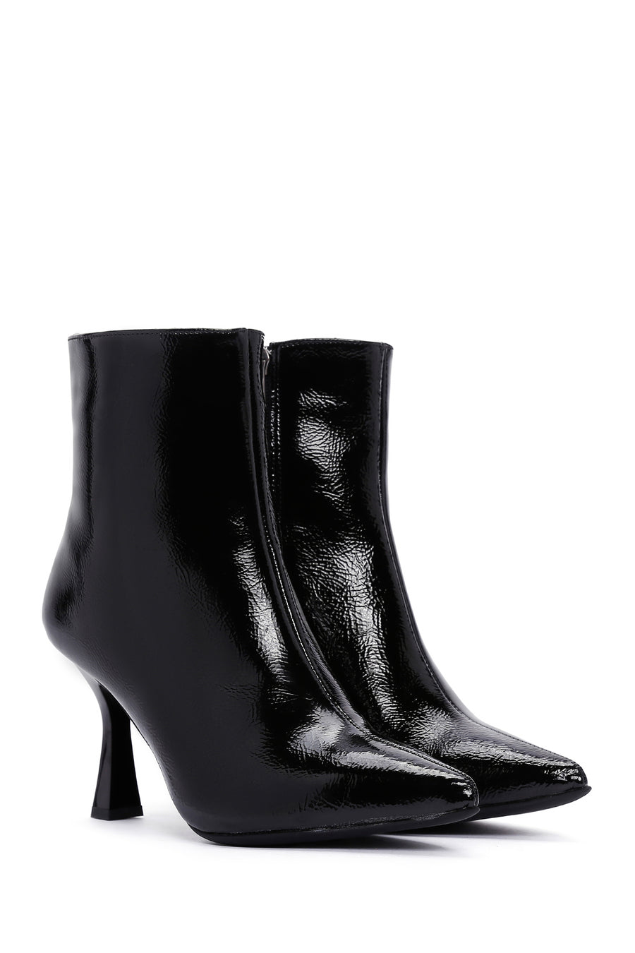 Women's Black Patent Leather Thin Heeled Boots