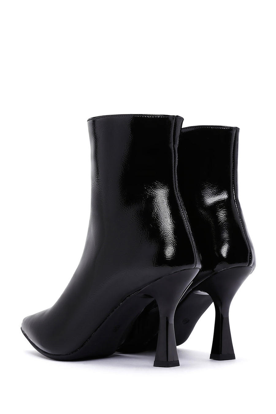 Women's Black Patent Leather Thin Heeled Boots