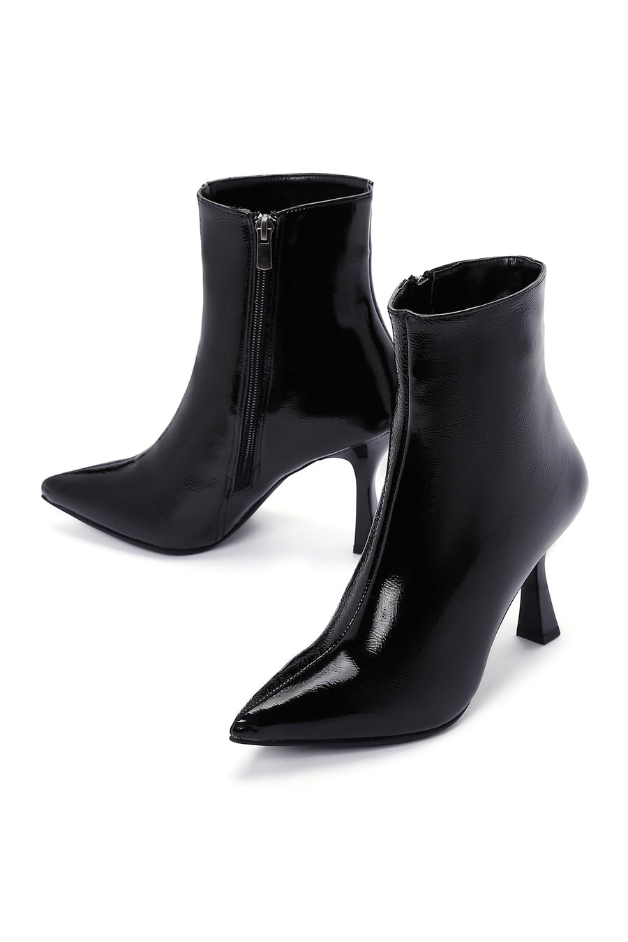 Women's Black Patent Leather Thin Heeled Boots