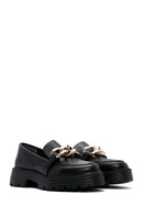 Women's Black Buckle Masculine Loafer | Derimod