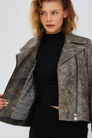 Xuma Women's Gray Biker Leather Jacket | Derimod