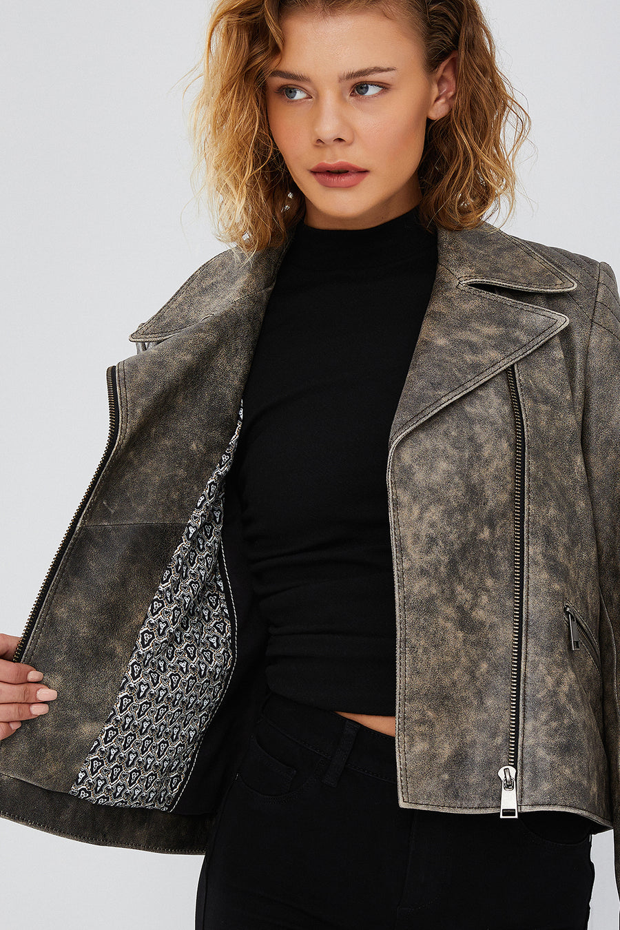 Xuma Women's Gray Biker Leather Jacket