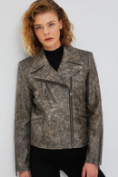 Xuma Women's Gray Biker Leather Jacket | Derimod