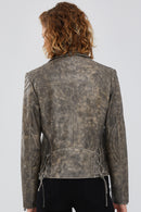 Xuma Women's Gray Biker Leather Jacket | Derimod