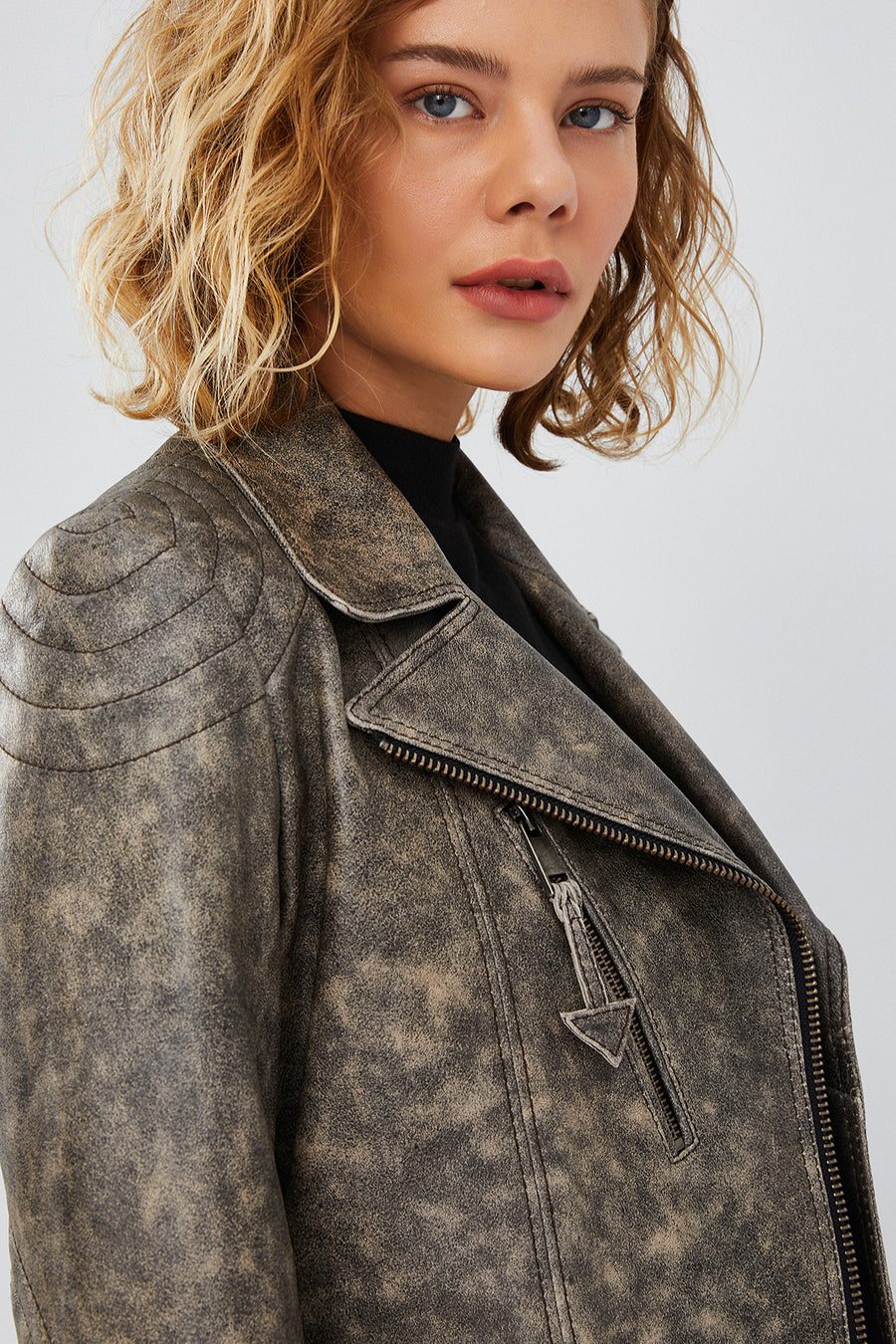 Xuma Women's Gray Biker Leather Jacket