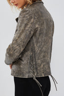 Xuma Women's Gray Biker Leather Jacket | Derimod