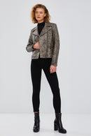 Xuma Women's Gray Biker Leather Jacket | Derimod