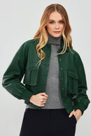 Chloe Women's Green Oversize Short Leather Coat | Derimod