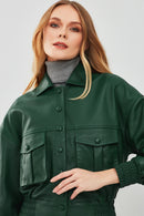 Chloe Women's Green Oversize Short Leather Coat | Derimod