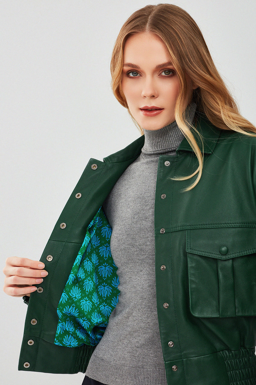 Chloe Women's Green Oversize Short Leather Coat