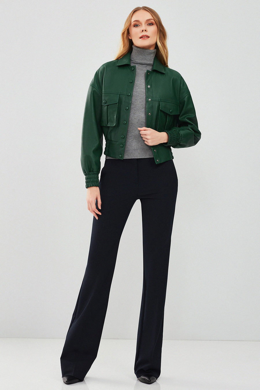 Chloe Women's Green Oversize Short Leather Coat