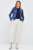 Sirena Women's Navy Blue Short Leather Jacket | Derimod