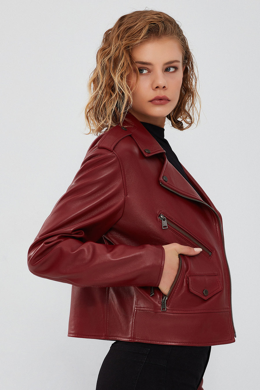 New Look Women's Burgundy Biker Jacket