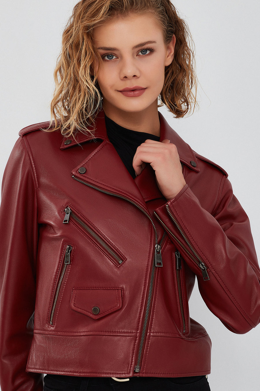 New Look Women's Burgundy Biker Jacket