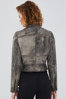 Zoey Women's Gray Vintage Short Leather Coat | Derimod