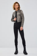 Zoey Women's Gray Vintage Short Leather Coat | Derimod