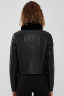 Ida Women's Black Double Sided Fur Short Leather Jacket | Derimod