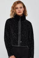 Ida Women's Black Double Sided Fur Short Leather Jacket | Derimod
