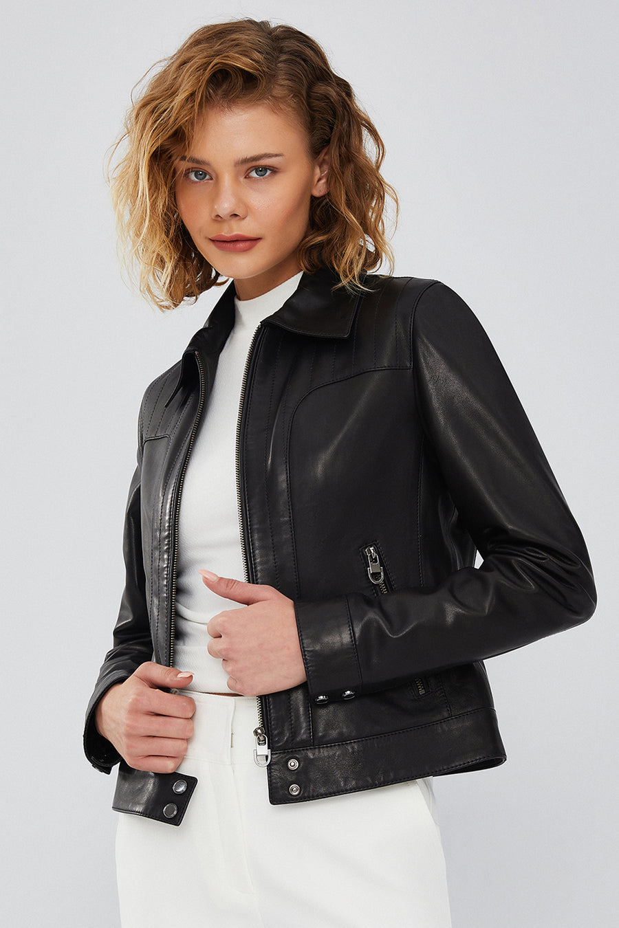 Olympia Women's Black Short Leather Jacket