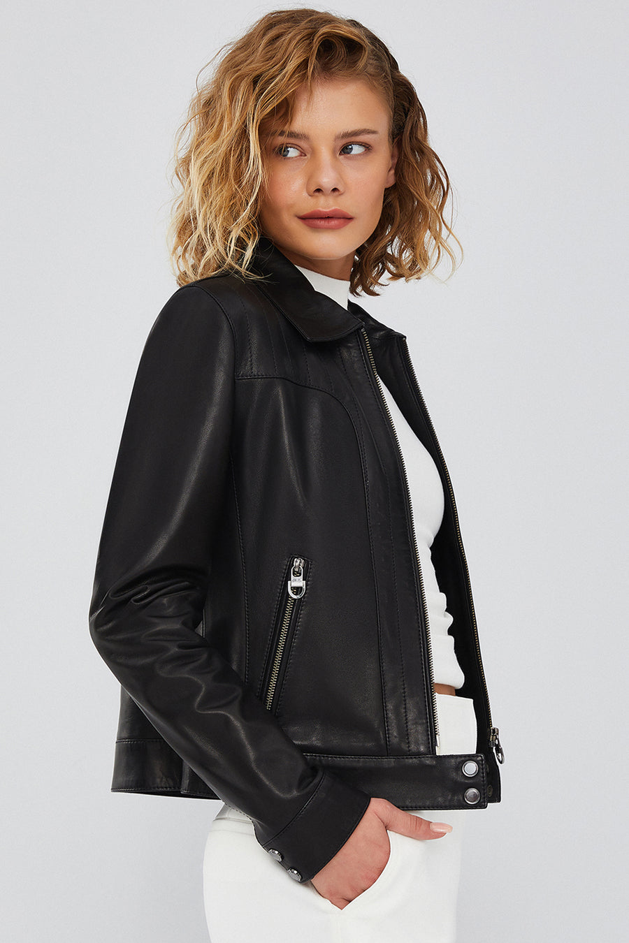 Olympia Women's Black Short Leather Jacket
