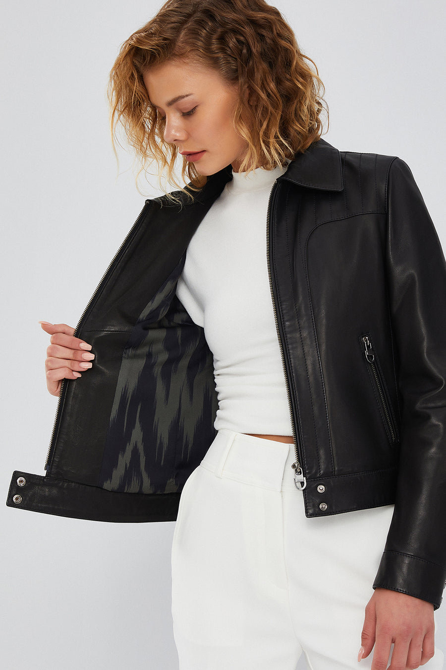 Olympia Women's Black Short Leather Jacket
