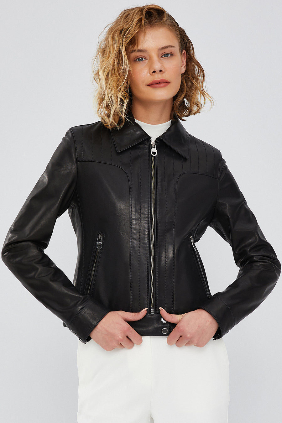 Olympia Women's Black Short Leather Jacket