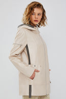 Chantal Women's Beige Hooded Leather Coat | Derimod