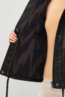 Shelly Women's Black Oversize Hooded Leather Jacket | Derimod
