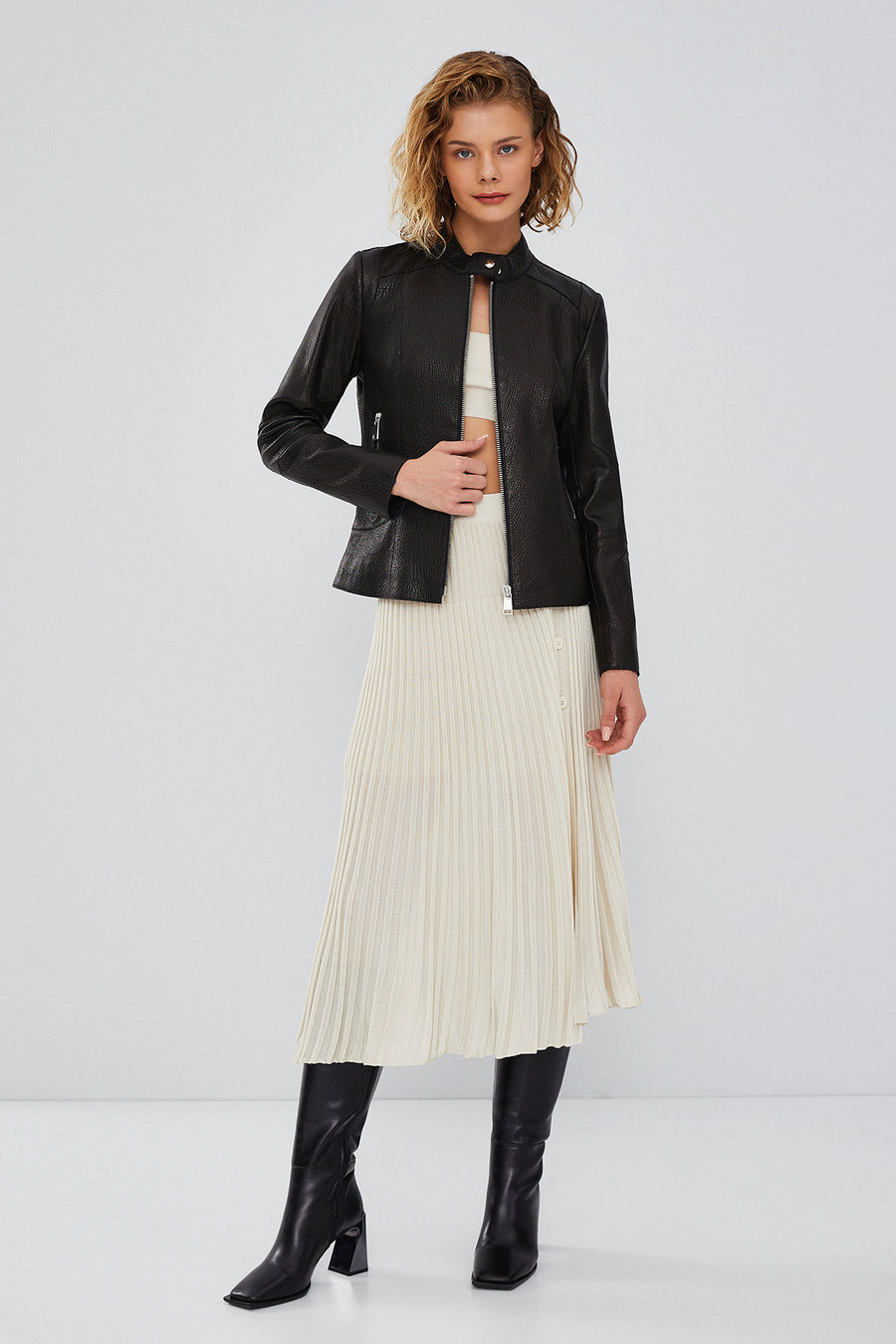 Pam Women's Black Short Leather Jacket