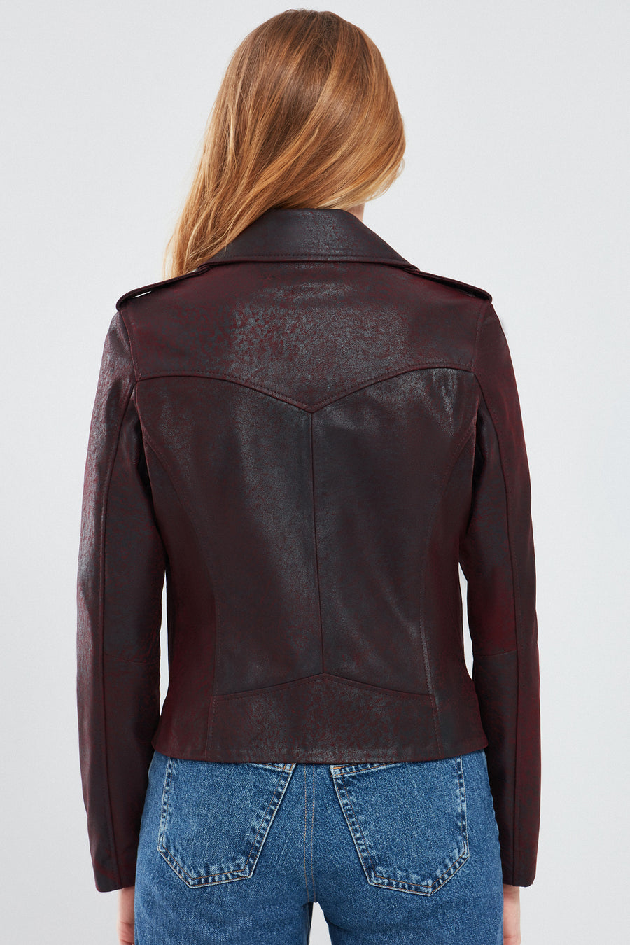 Amor Women's Burgundy Biker Leather Jacket