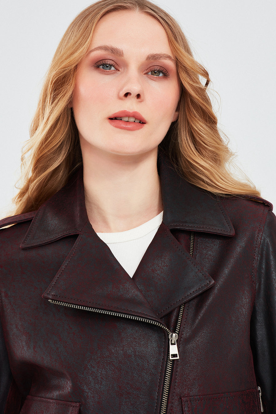Amor Women's Burgundy Biker Leather Jacket