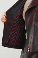 Amor Women's Burgundy Biker Leather Jacket | Derimod