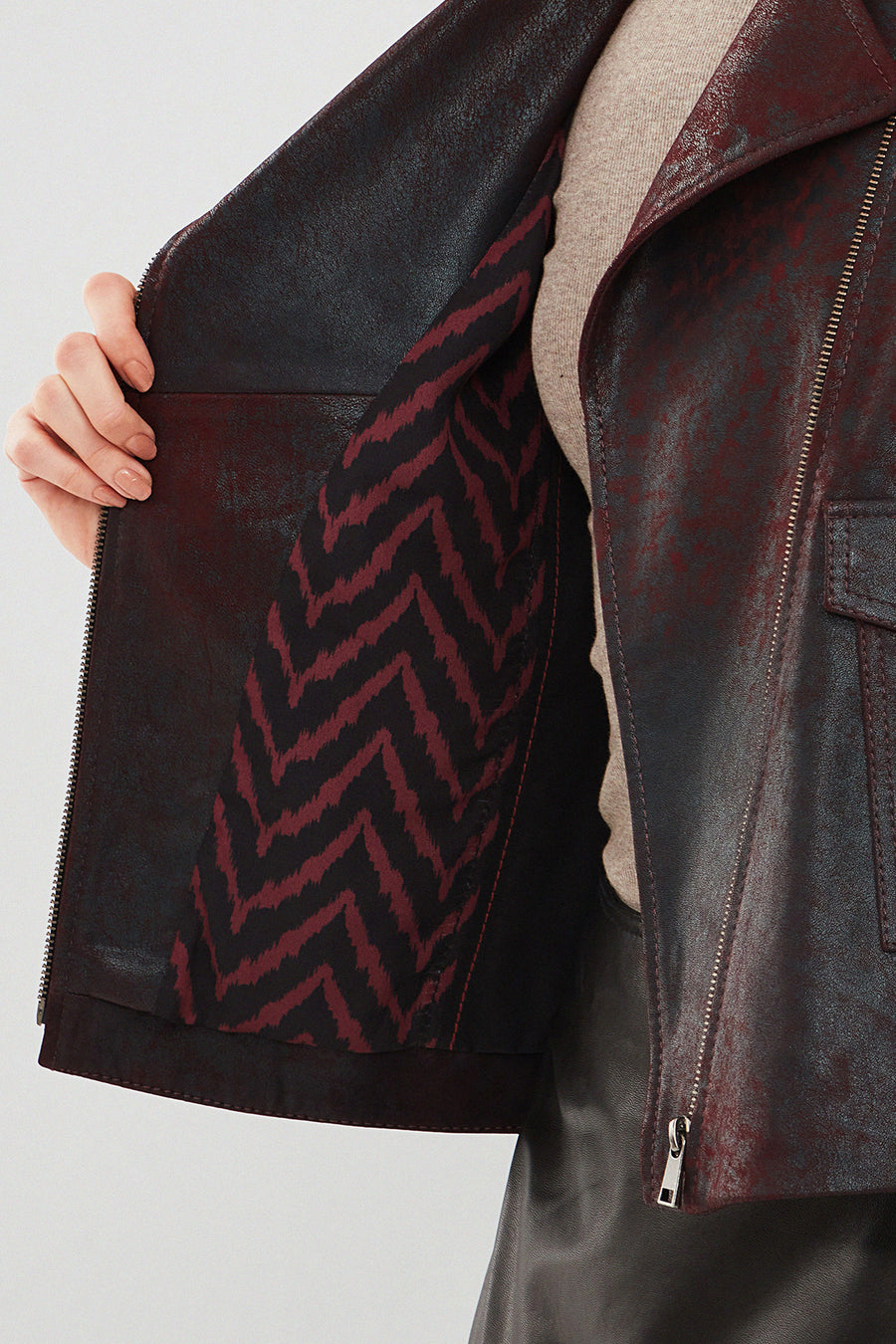 Amor Women's Burgundy Biker Leather Jacket