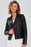 Amor Women's Black Biker Leather Jacket | Derimod