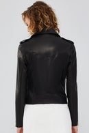 Amor Women's Black Biker Leather Jacket | Derimod