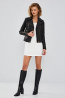 Amor Women's Black Biker Leather Jacket | Derimod