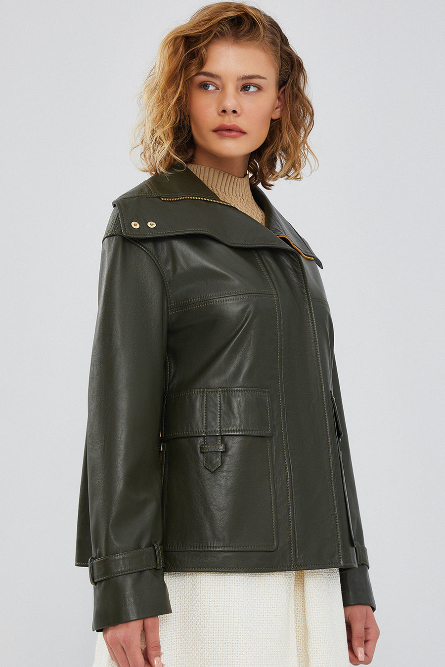 Simona Women's Green Oversize Leather Jacket