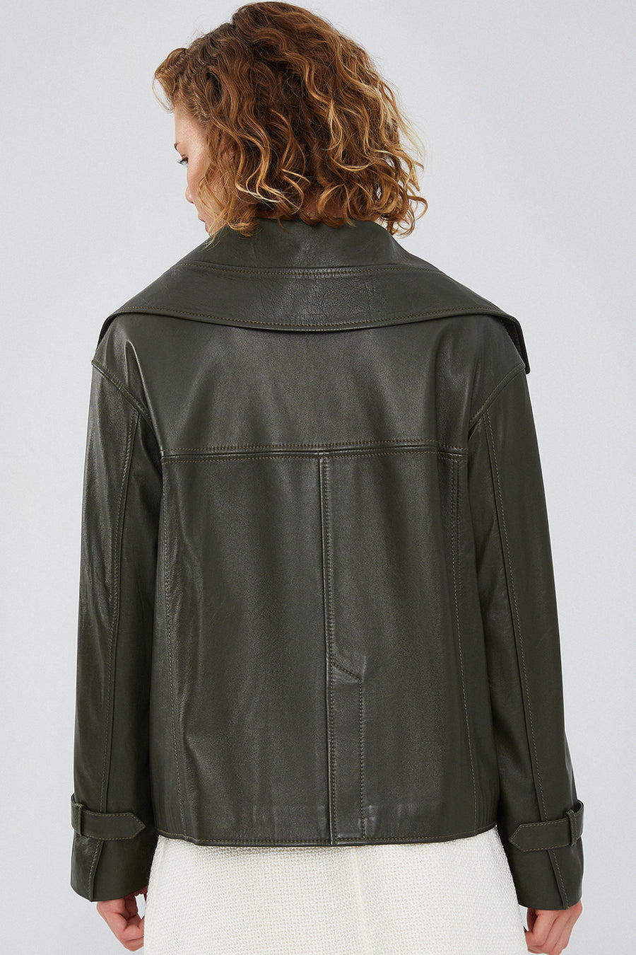 Simona Women's Green Oversize Leather Jacket