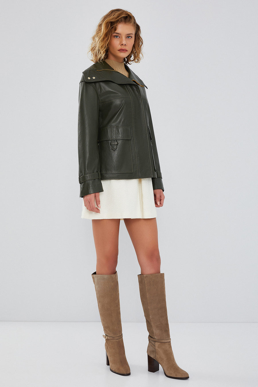 Simona Women's Green Oversize Leather Jacket