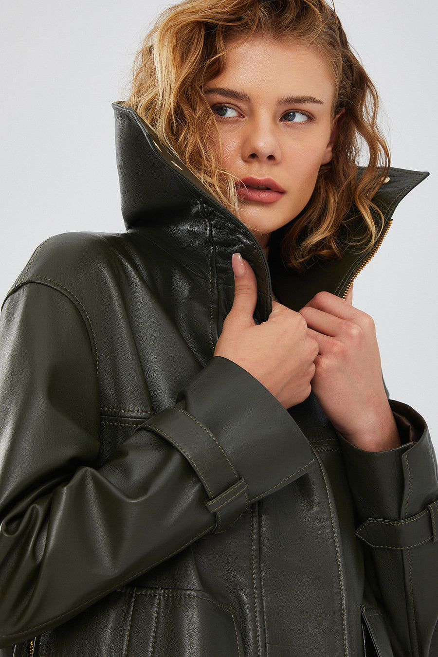 Simona Women's Green Oversize Leather Jacket