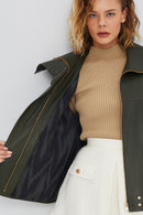 Simona Women's Green Oversize Leather Jacket | Derimod