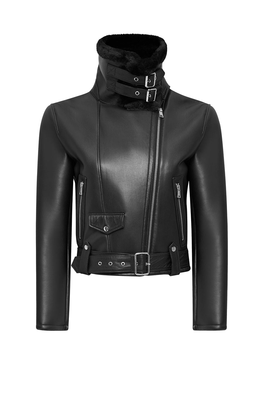 Mexico Women Black Teddy Biker Leather Jacket