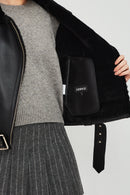 Mexico Women Black Teddy Biker Leather Jacket | Derimod