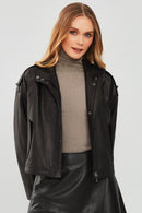 Cassy Women's Black Oversize Leather Jacket | Derimod