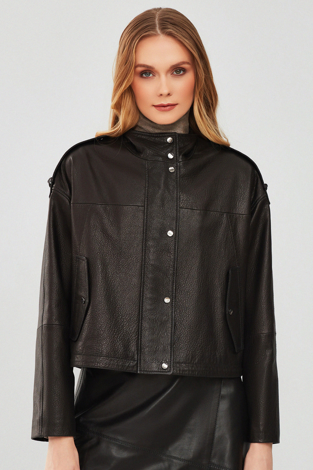 Cassy Kadın Siyah Oversize Deri Ceket